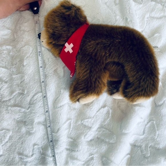 6" Realistic Chestnut Brown Bear Cub with Red Swiss Scarf Bandana - Picture 10 of 11